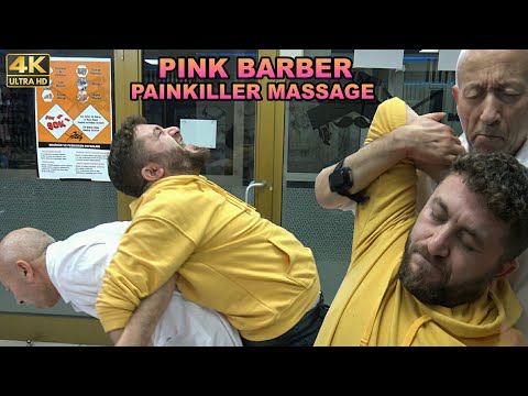 ASMR PINK BARBER PAINKILLER MASSAGE &BACK CRACK& head, face, back, elbow, friction massage #exercise