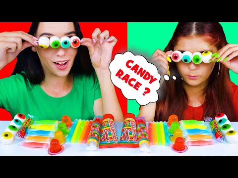 ASMR RAINBOW DESSERTS, CANDY RACE, SQUEEZE SMARTIES, CANDY SPRAY, JELLO CUPS