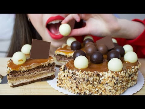ASMR CARAMEL TOFFEE CAKE with Lindt Chocolate (SOFT & CRUNCHY Eating Sounds)