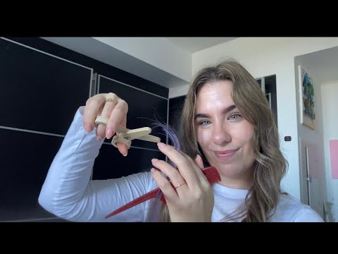 ASMR Hair Cutting and Hair Straightening Roleplay with Scalp Massage | Glove Sounds with Wooden Toys