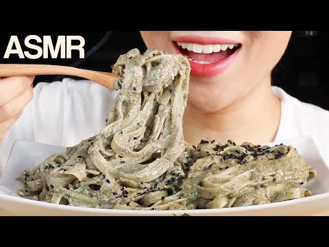 ASMR Black Sesame Fettuccini Creamy Pasta (Cooking) Eating Sounds Mukbang