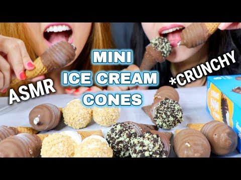 ASMR EATING MINI ICE CREAM CONES (CRUNCHY EATING SOUNDS) MUKBANG