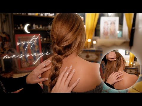 ASMR soft whispered calm real person back tracing, massage and hairplay