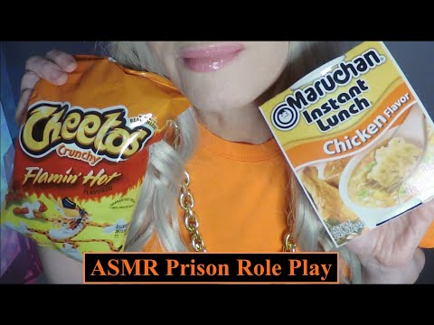 ASMR Eating Ramen & Hot Cheetos With Prison Girl Role Play | Whispered