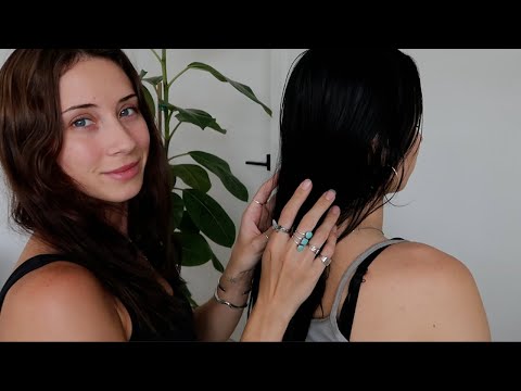ASMR tingly nape massage and hair play on Allie (no whisper)