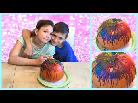 Rainbow pumpkin melted crayon art DIY ft. My brother