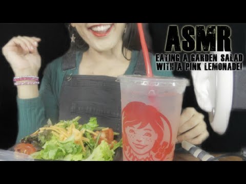 ASMR Eating Garden Salad 😃🥗♡ and Pink Lemonade Eating Sounds [♥3DIO BINAURAL♥] 💕
