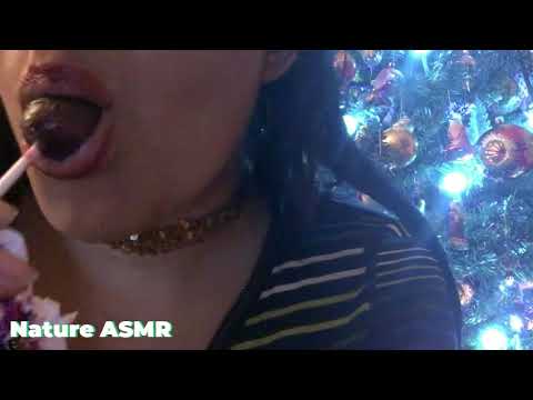 ASMR Mouth Sounds Eating Marshmallows, Lollipop, and Applying Lipstick