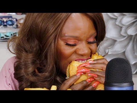 Fried Green Tomatoes ASMR Eating Huge Fish Sand-wich