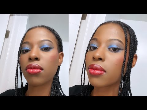 Blue eyeshadow and Red lipstick Makeup Application // No Talking Just Music