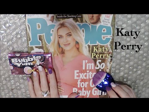 ASMR Gum Chewing Magazine Flip Through | KATY PERRY | Tingly Binaural Whisper & Spine Creasing
