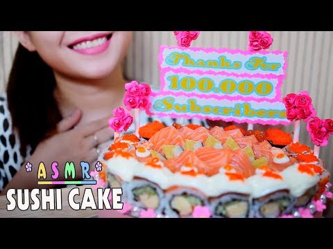 ASMR SUSHI CAKE (Thanks for 100k sub ) , eating sound | LINH-ASMR