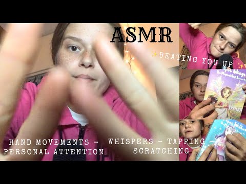 ASMR anybody home? -hand movements-rambles-tv background noise-tapping&scratching📖 !+beating you up