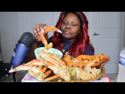 Steam And Fried Crab Legs Buttery Sauce With Veggies ASMR Eating Sounds