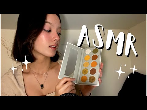 ASMR doing your makeup + hand sounds, whispering, affirmations, lofi makeup review