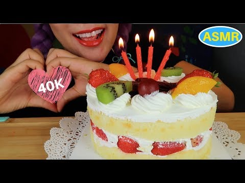 [40K] ASMR VANILA CHIFFON CAKE W/SYTRAWBERRY & MONGO EATING SOUND | 바닐라 쉬폰 케이크 리얼사운드 먹방 |CURIE.ASMR