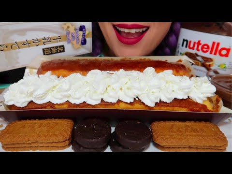 ASMR CASTELLA CAKE, NUTELLA, WHIPPING CREAM 먹방 |CURIE.ASMR