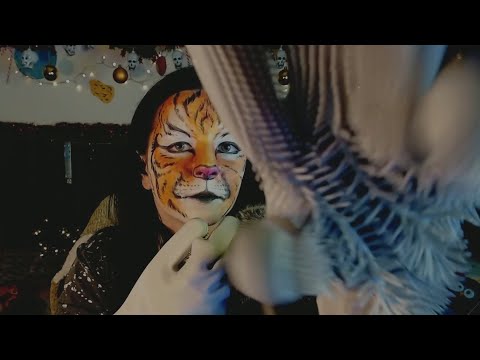 ⭐ ASMR Fluffy mic sounds, dishwasher gloves, tiger face paint, hand movements (no talking)