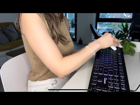 ASMR Work and Study with me, cleaning, keyboard, typing, writing, break, eating a cracker, coffee