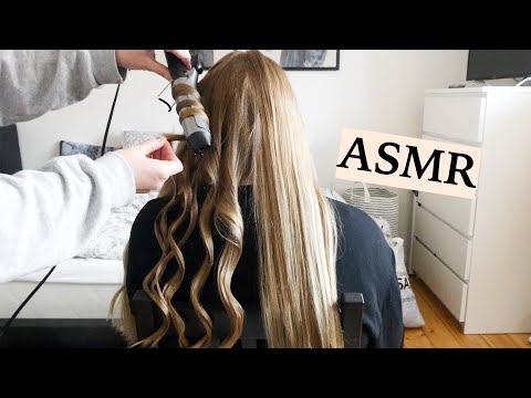 ASMR 💛 relaxing hair styling/hair curling, hair brushing, hair play, & spraying sounds (no talking)