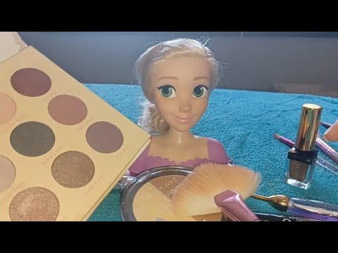 ASMR- Doing Rapunzel's Makeup & Hair (whispers and gum chewing)