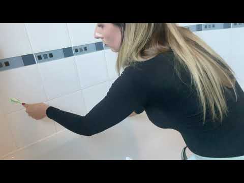 ASMR Cleaning - Scrubbing Spraying and Wiping, cleaning with a toothbrush-  Barefoot