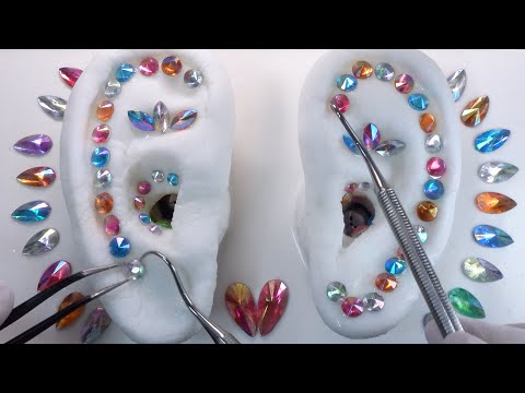 ASMR 🎧 Ear Cleaning : clogged with Rhinestones | Metal tools, Latex gloves (No Talking)