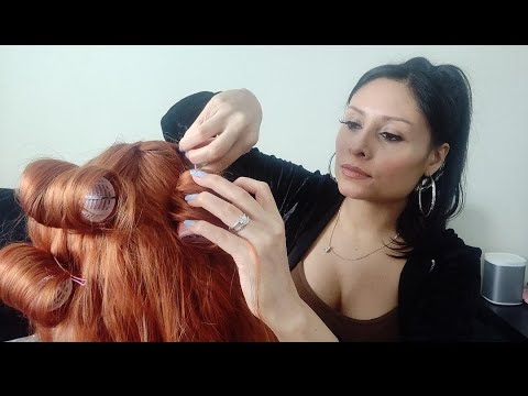 Asmr Hair rollers on Mannequin Doll Wig ~ Brushing & Hair play.
