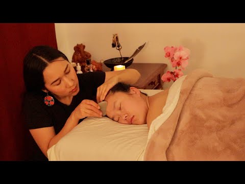 [ASMR] Back Massage, Facial Gua Sha and Scalp Massage with Marika (Real Person)