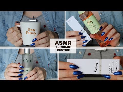 ASMR Whisper ❤︎ My Skincare Routine Summer 2018 | Tapping & Scratching | Coffee Drinking Sounds