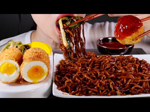 ASMR 사천 짜파게티, 계란튀김 먹방 | Spicy Black Bean Noodles and Fried Eggs | Eating Sounds Mukbang