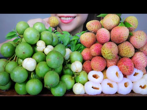 ASMR EATING FRUITS PLATTER ( burmese grapes and lychees )  EATING SOUNDS LINH-ASMR