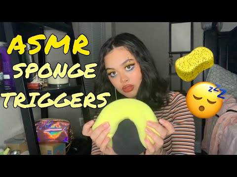 ASMR sponge triggers (squishing, shaving cream, tapping, scratching, etc)