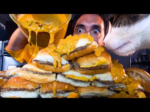 ASMR MUKBANG White Castle CHEESE BURGERS with CHILI CHEESE SAUCE ! * no talking