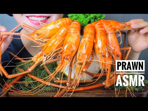 ASMR EATING BOILED PRAWN WITH COCONUT X SEAGRAPES EATING SOUND | LINH-ASMR