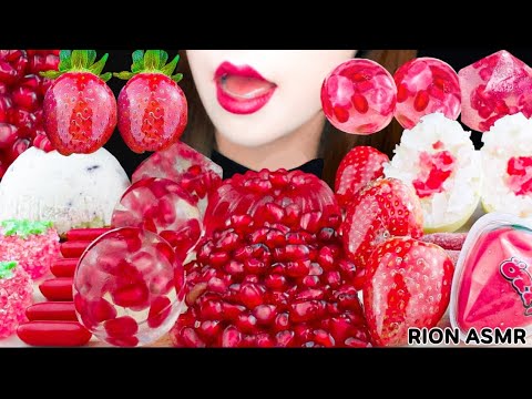 【ASMR】RED DESSERTS❤️ POMEGRANATE,JELLY,STRAWBERRY GUMMY,CANDIED STRAWBERRY MUKBANG 먹방 EATING SOUNDS
