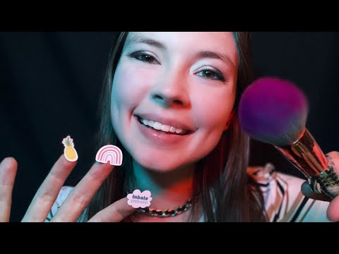 ASMR Brushing and Tapping on Your Face Along With Sticker Triggers (Layered Mic Rubbing Sounds)