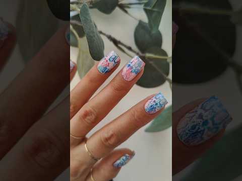 Simple marble snakeskin nail art tutorial with blue and pink stamping polish
