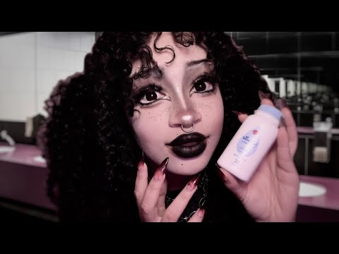Goth Girl in School Bathroom has a Crush on You🖤 (Wlw) ASMR Roleplay, Makeup Application