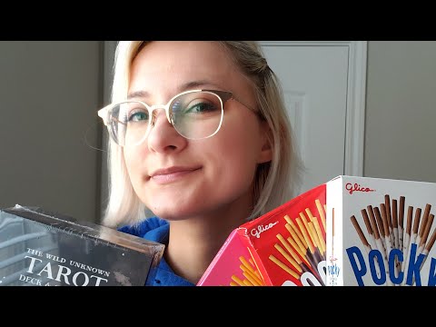 ASMR | Whispered Chatting about Tarot Cards &  Snacking on Pocky w/ Plastic Crinkling & Box Tapping