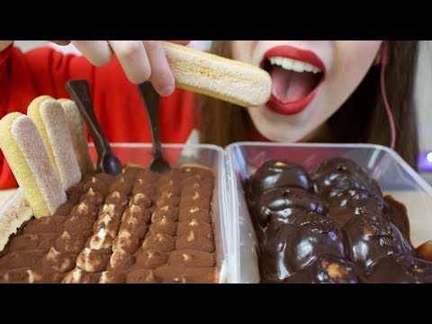 ASMR CHOCOLATE PROFITEROLES & Tiramisu Cake (SOFT Eating Sounds) No Talking
