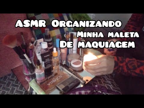 ASMR Organizando minha maleta de maquiagem 💄💋 (Durma aqui) muitos #sonsdeboca