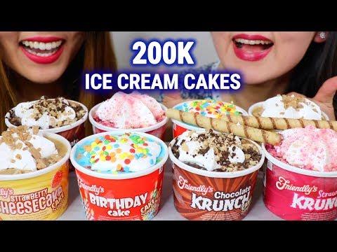 ASMR ICE CREAM CAKES (200K SUBSCRIBER CELEBRATION) 아이스크림 케이크 리얼사운드 먹방 ケーキ केक | Kim&Liz ASMR