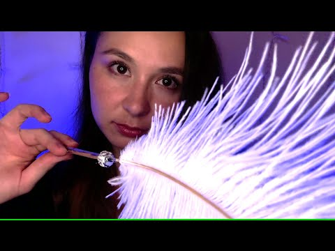 asmr serene feather face touching and affirmations softly spoken