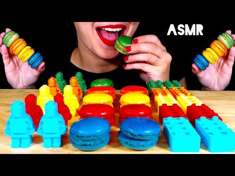 ASMR *RAINBOW FOOD* EDIBLE LEGO MEN, EDIBLE LEGOS, MACARONS, MUKBANG 먹방 (EATING SOUNDS) (NO TALKING)