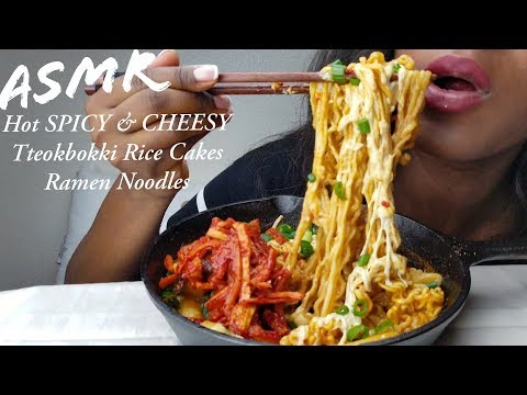 ASMR Eating Spicy & Cheesy Korean Noodle,Tteokbokki and Seasoned Radish  [VEGAN] No Talking
