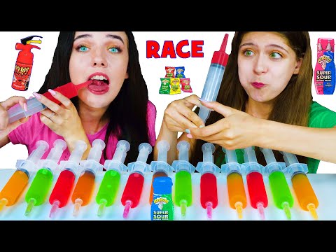 ASMR Jello Shooter Race Challenge with MOST POPULAR SOUR CANDY