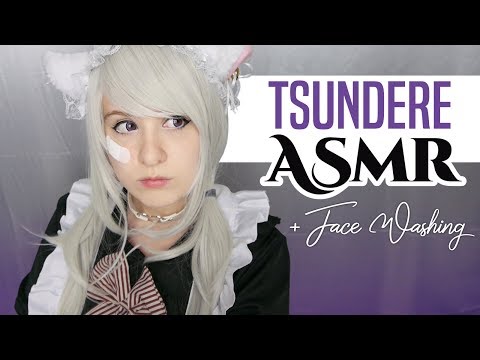 Cosplay ASMR - TSUNDERE Cat-Maid Roleplay + Face Washing - ASMR Neko