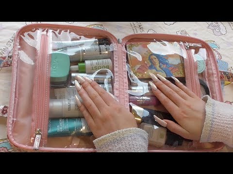 RUMMAGING THROUGH MY PLASTIC MAKEUP BAG INTERMITTENT SOFT SPOKEN ASMR || TAPPING AND LID SOUNDS