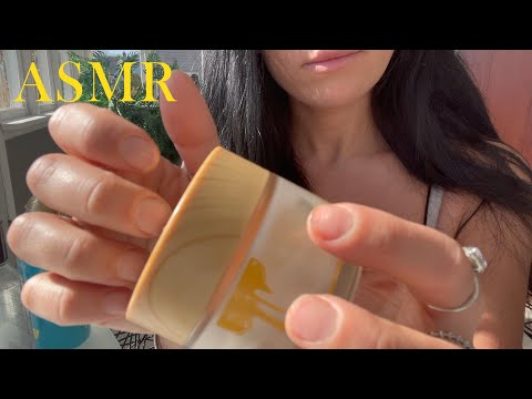 [ASMR]  Tapping & Scratching on Different Textures of Bottles (matte, whispers, close up mouth)